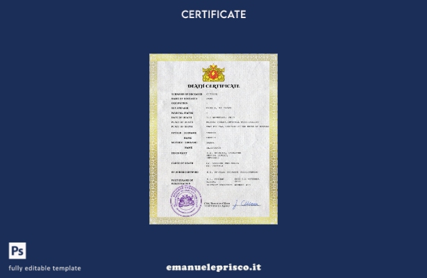 Modello PSD del certificato di morte del Myanmar in stile verificato